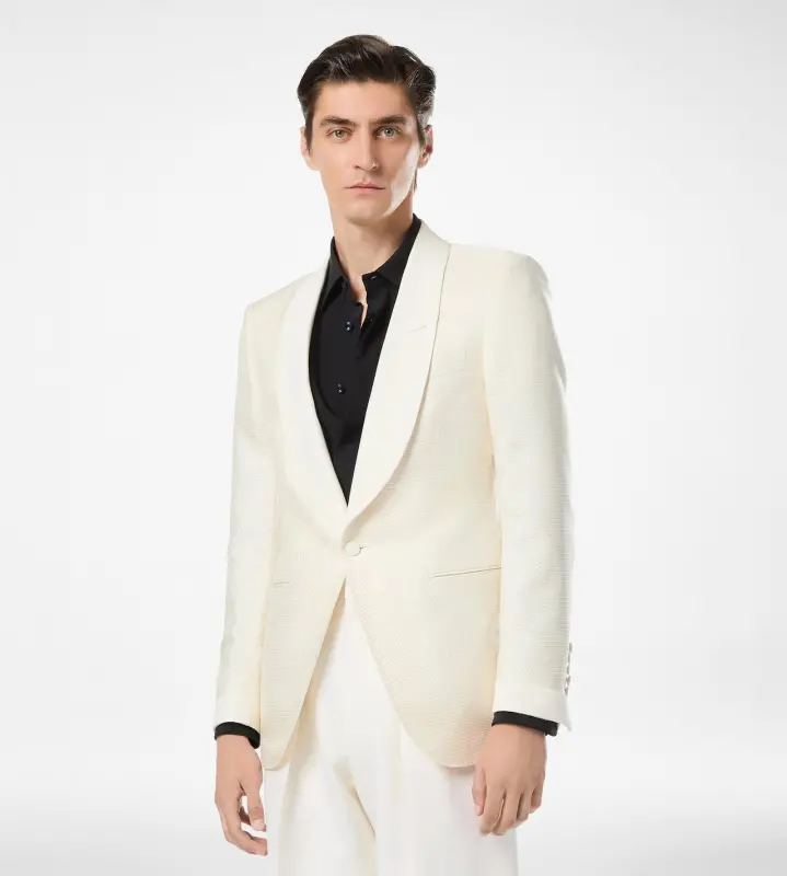 SILK VISCOSE JACQUARD EVENING JACKET CREAM WHITE online